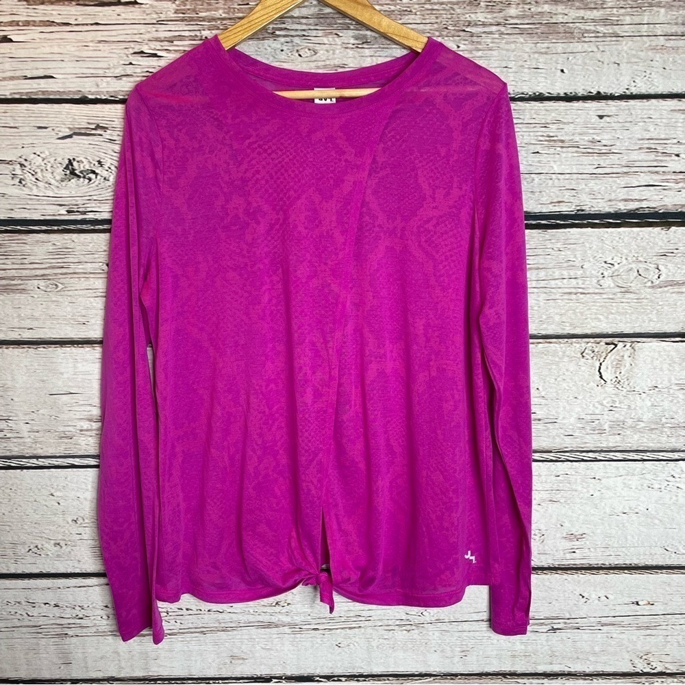 JoyLab Snakeskin Print Open Tie Front Long Sleeve Activewear Top Size Large